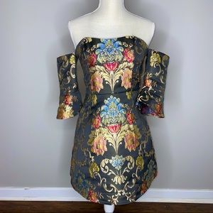 LPA Dress 110 Floral Embroidered Black and Rose Gold Dress Size Small